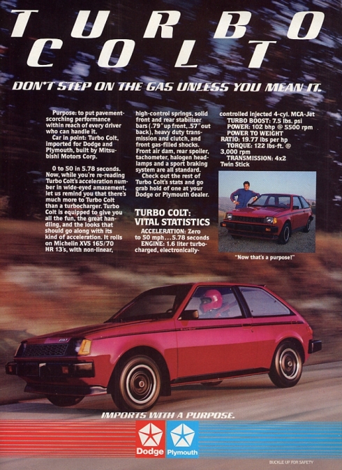 1984 dodge colt turbo advertisement 1984 dodge colt turbo advertisement
